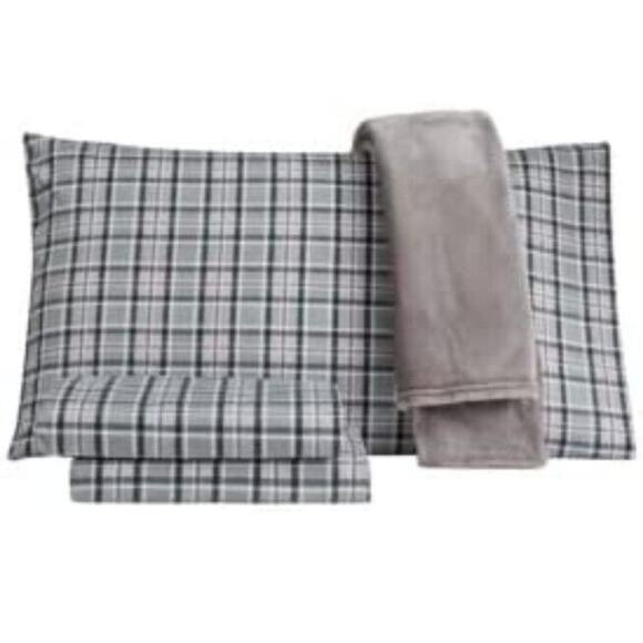 Traditions Collection Twin Sheet Microfiber 4 Piece Throw Blanket Bedding Stripe - Picture 1 of 3